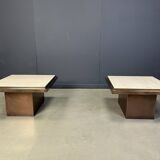 Pair of copper and travertine coffee tables by Belgochrom, 1970s