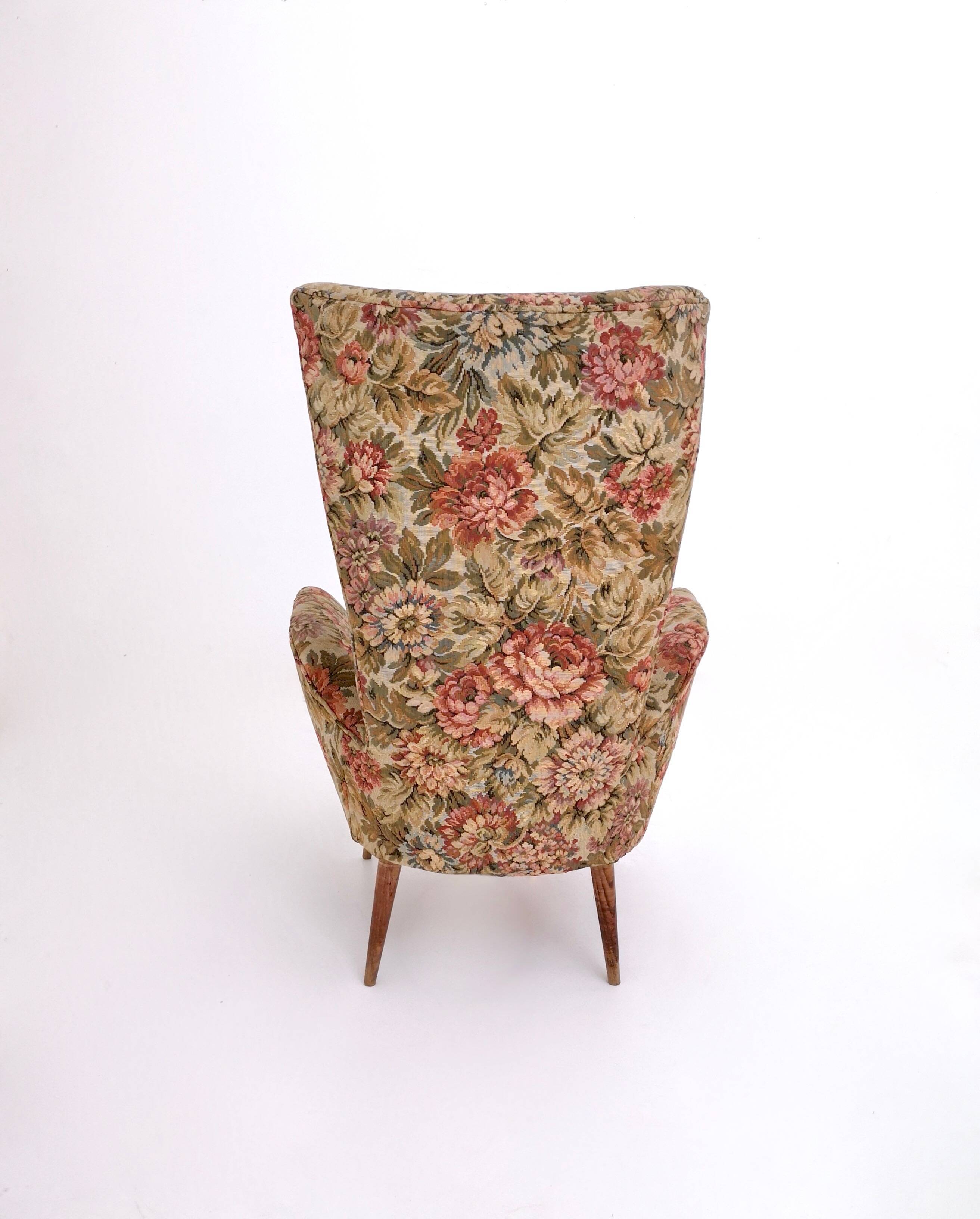 Vintage Floral Fabric Children Armchair with Wooden Legs, Italy
