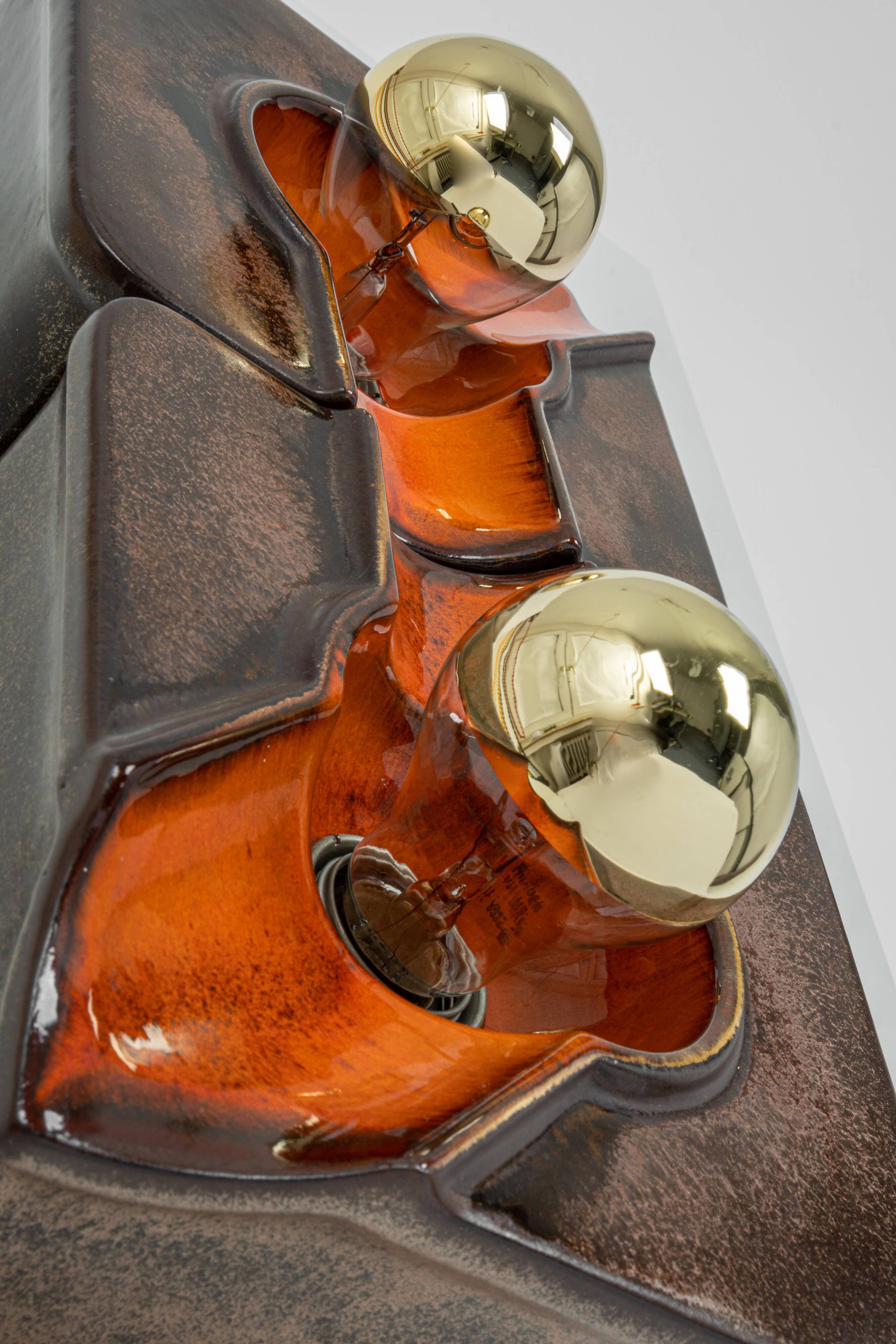 Sputnik wall lights in brown and orange ceramic, Germany 1970s