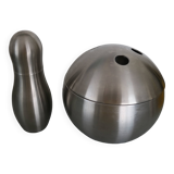 Brushed stainless steel ice bucket and shaker, 1970
