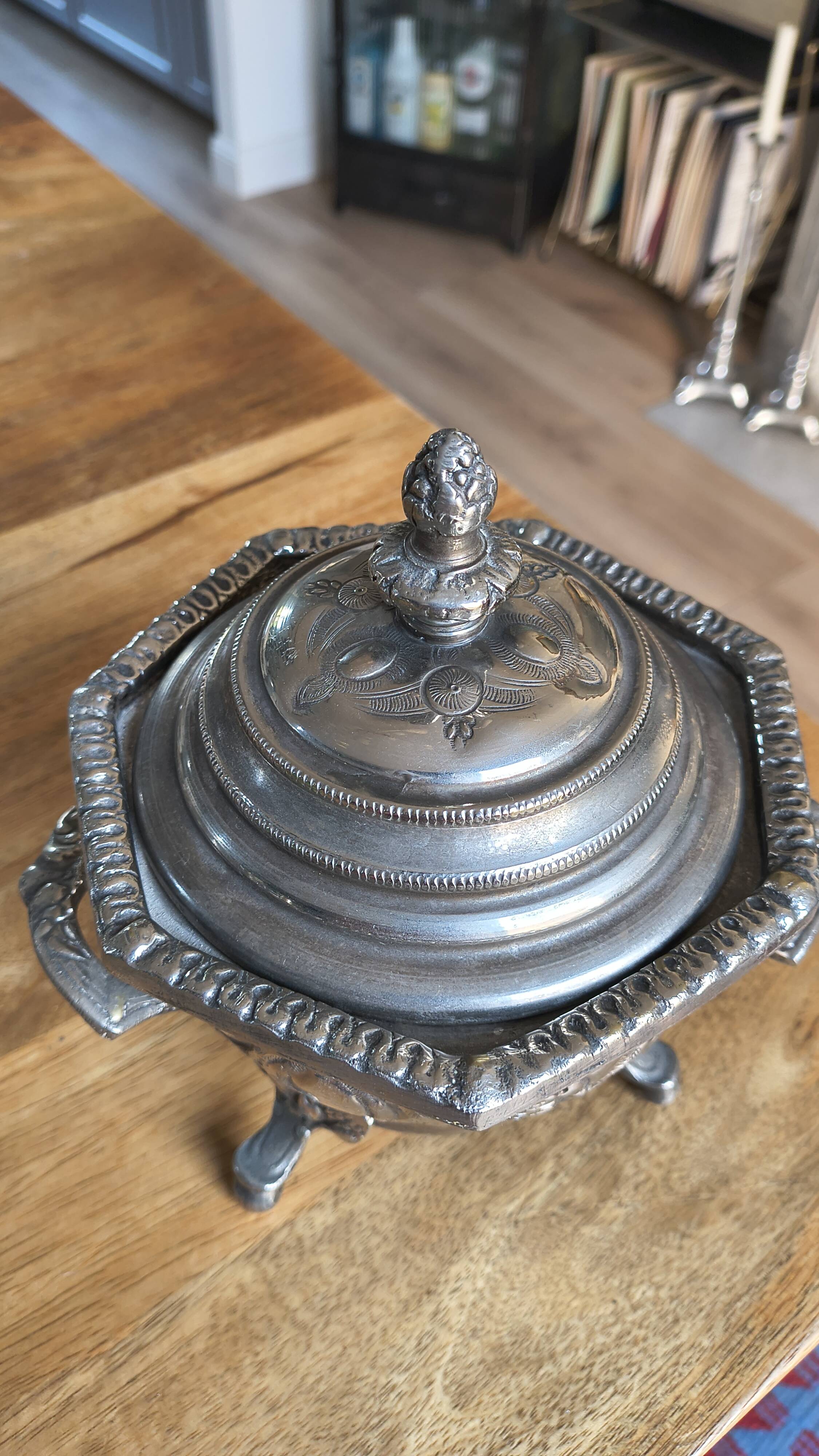 Antique Box / Chased Silver-Plated Sugar Bowl from Fes - Nesting Style (Vi