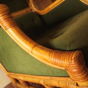 Mid-century wingback chair in bamboo and olive green, 1960s