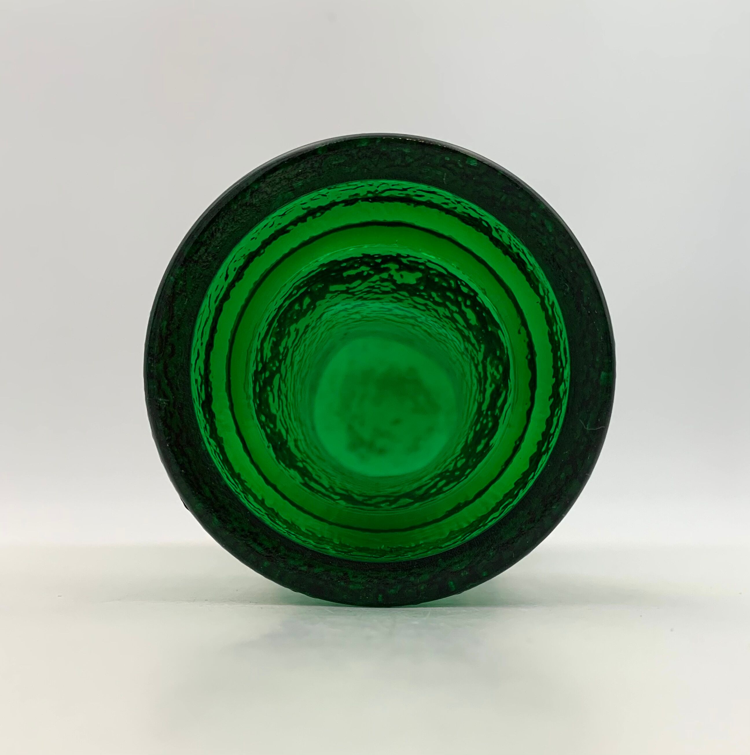 Vintage vase in moulded glass, green and gold patterns - 1970s