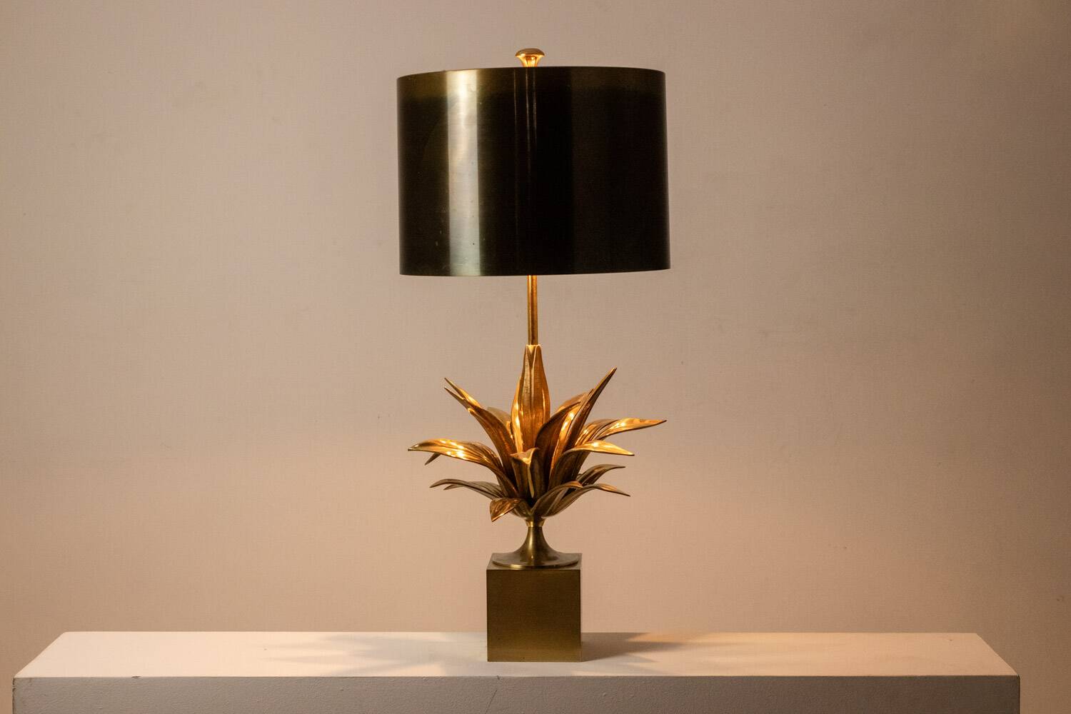 Maison Charles, "Agave" lamp in gilded bronze and patinated brass. 1970s