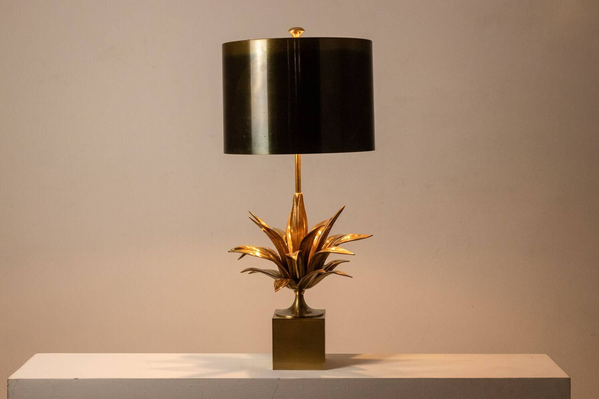 Maison Charles, "Agave" lamp in gilded bronze and patinated brass. 1970s
