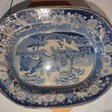 Antique serving platter in English earthenware 1850 Wild Rose