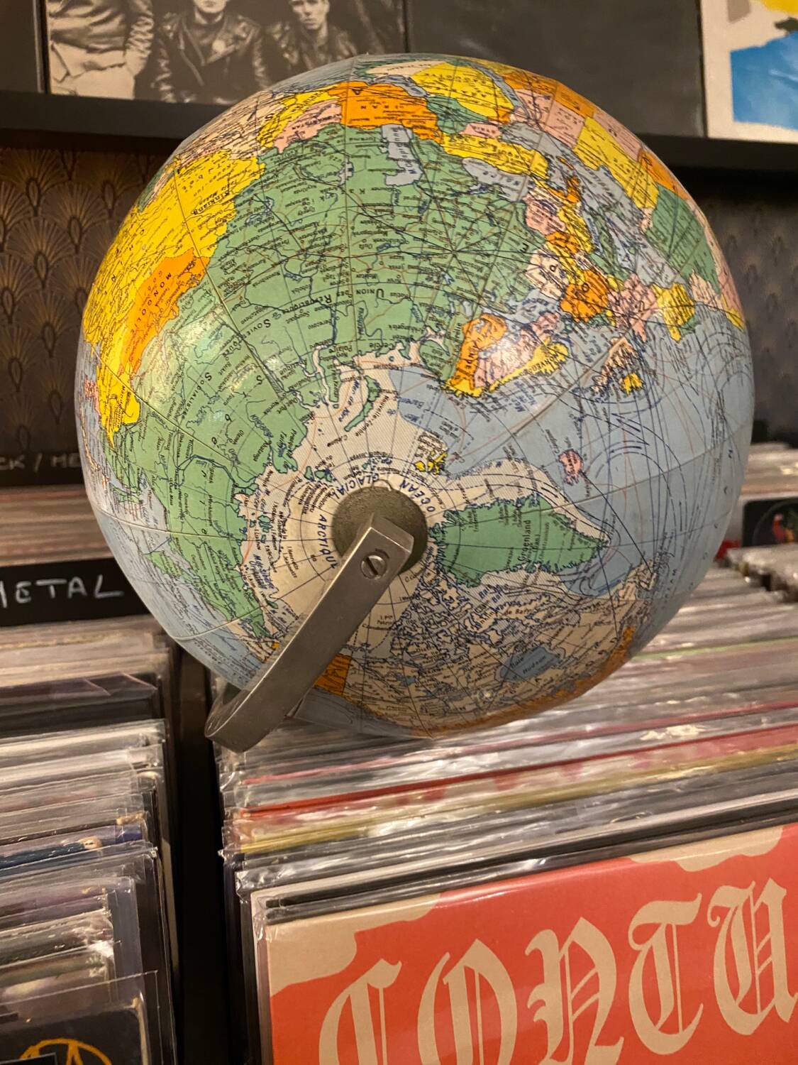 Vintage world map globe.