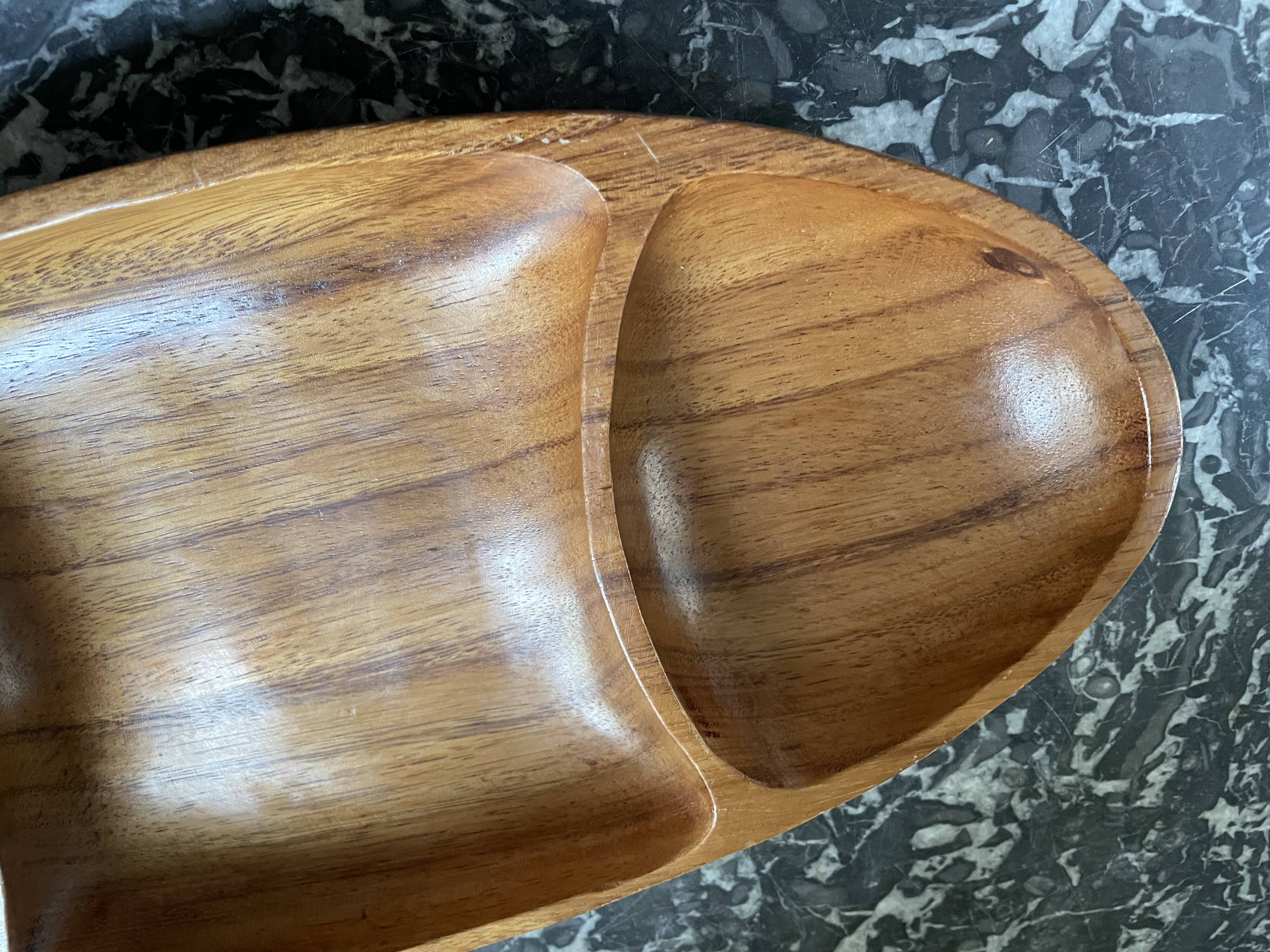 Compartmentalized wooden serving dish