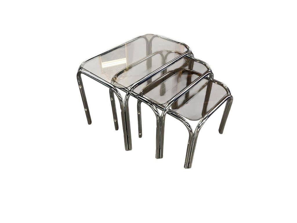Set of 3 vintage chrome nesting tables / side tables.