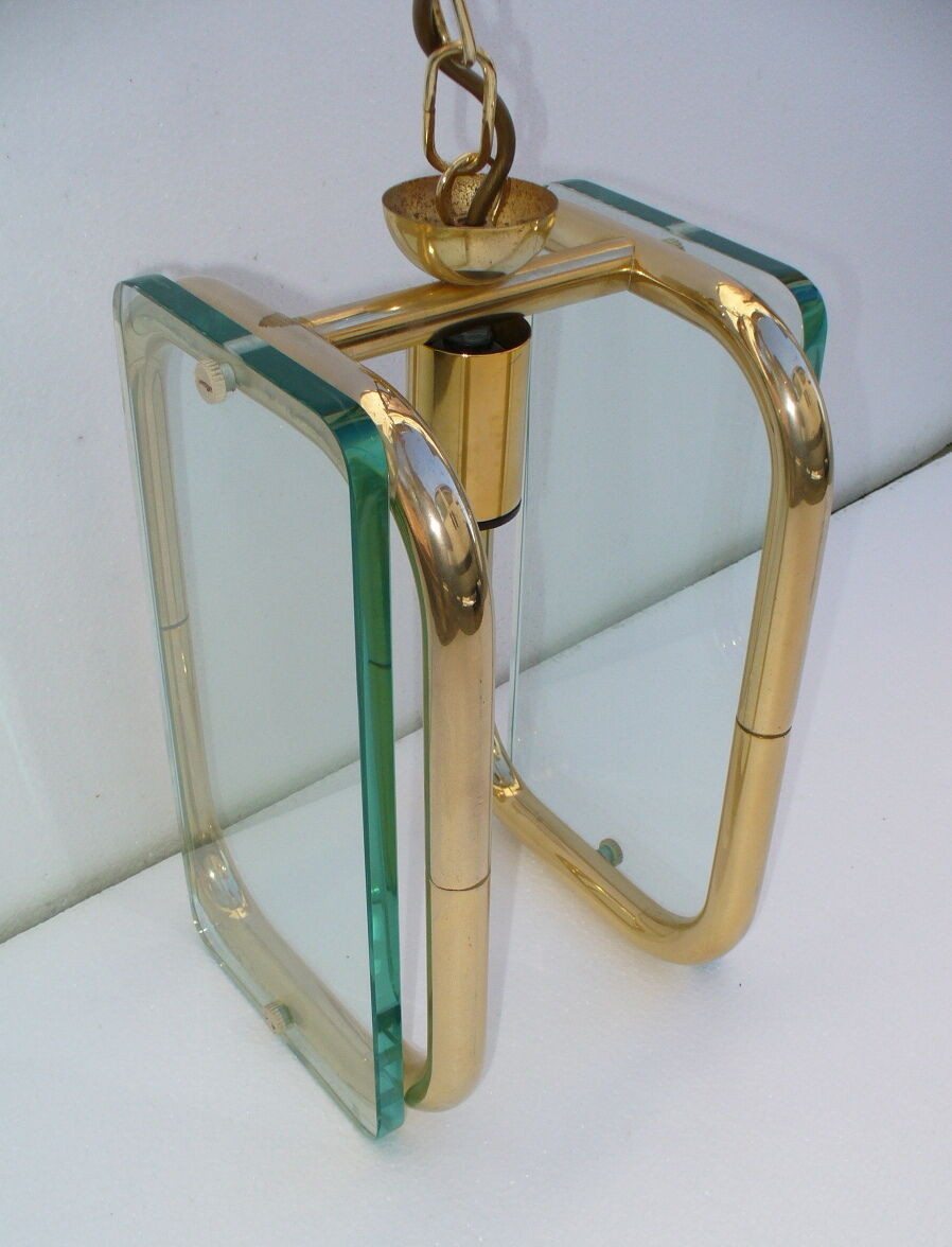1940s brass and glass pendant light