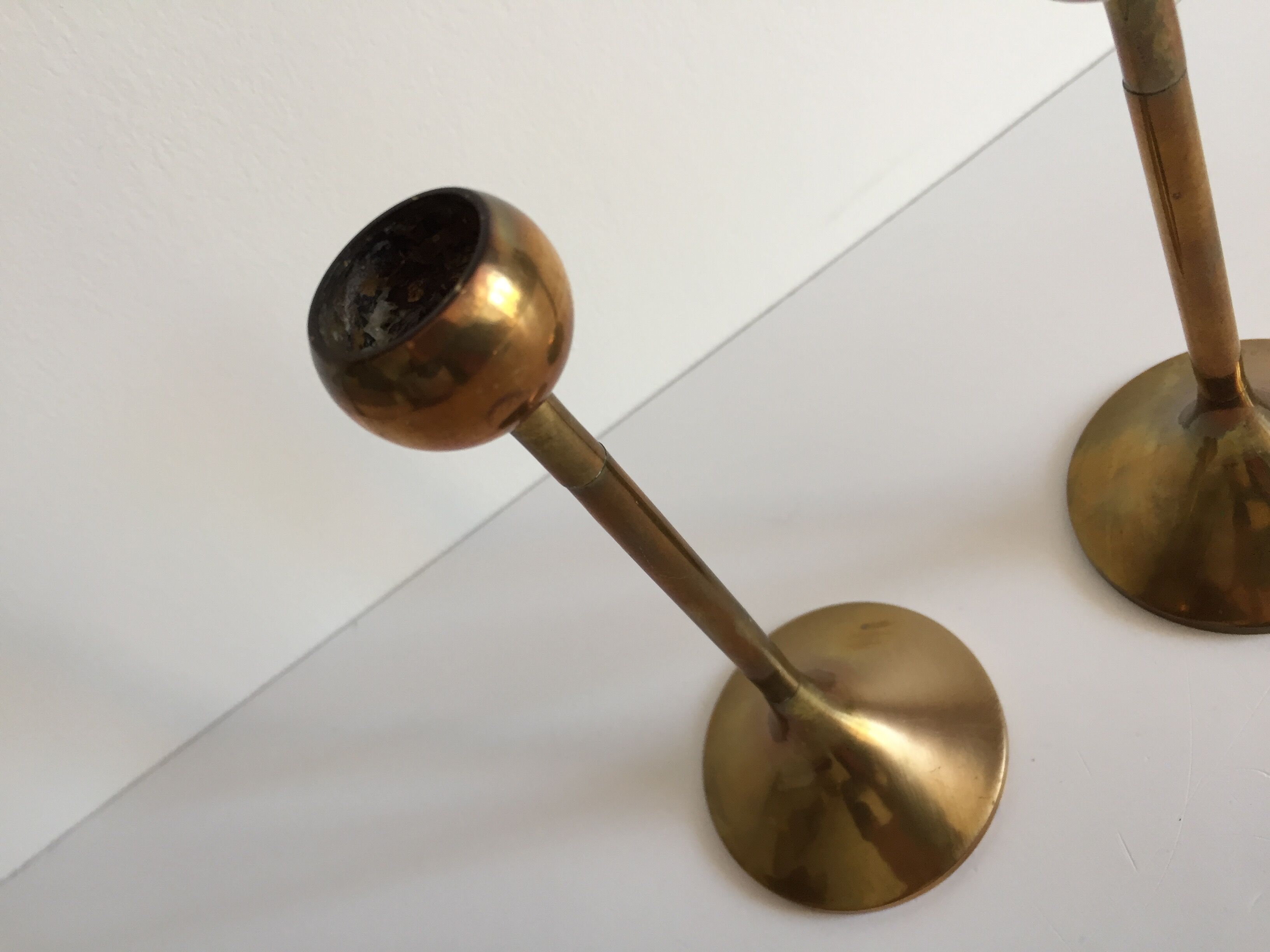Pair of Scandinavian candlesticks in solid brass