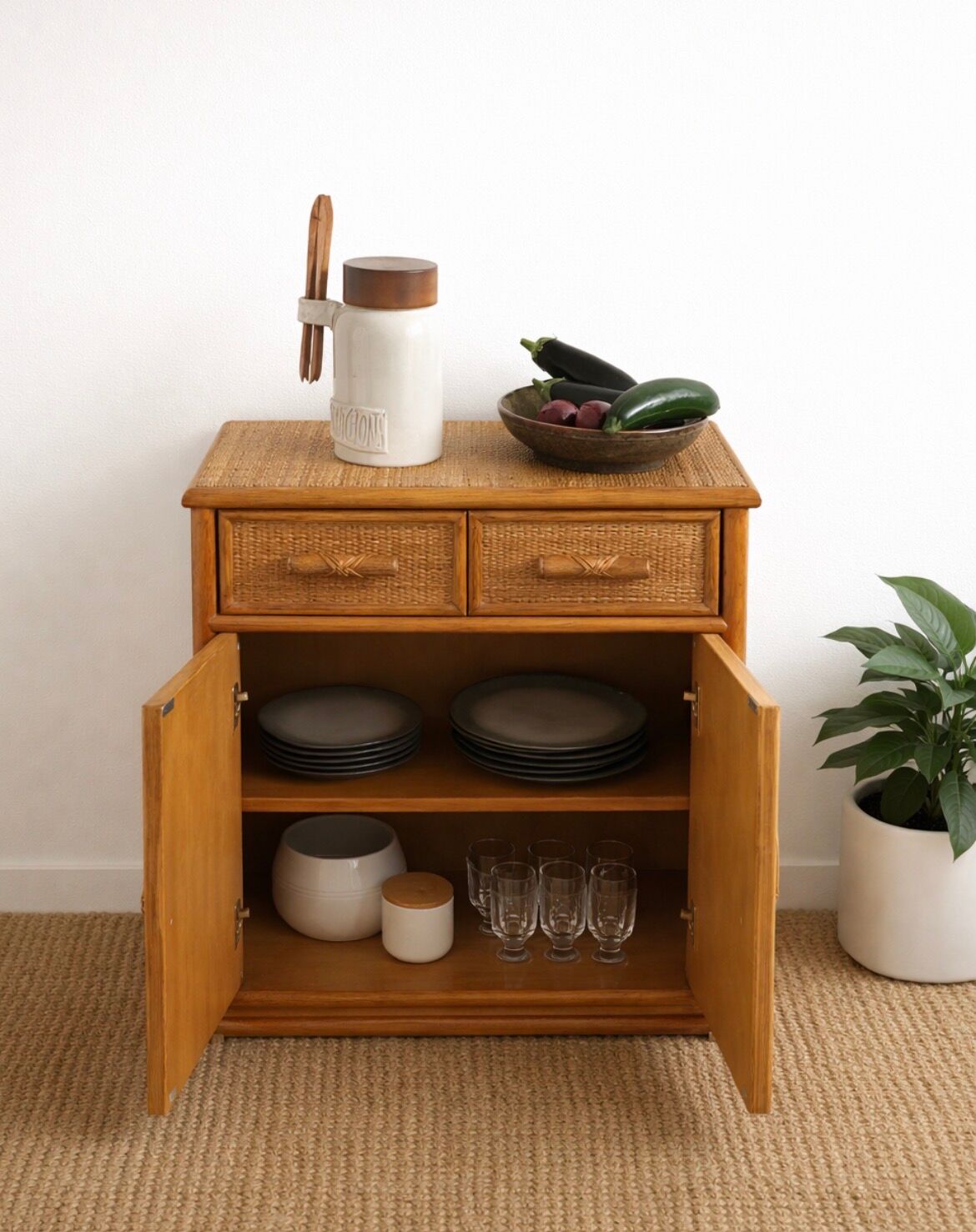 Small rattan and wicker buffet