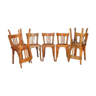7 Baumann bistro chairs in curved wooden 50s 60s