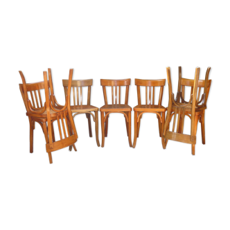 Lot de 7 chaises de bistrot Baumann en bois courbé années 50 60