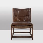 Pair of oak armchairs, upholstered in leather. Work from the 1960s.