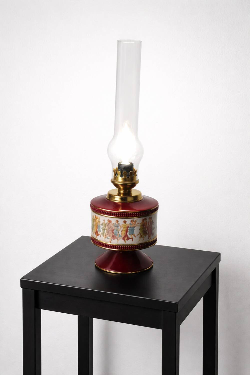 Florentine lamp in burgundy and gold porcelain signed Num 19