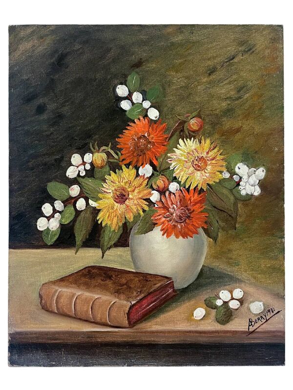 Nature morte avec des fleurs et livre