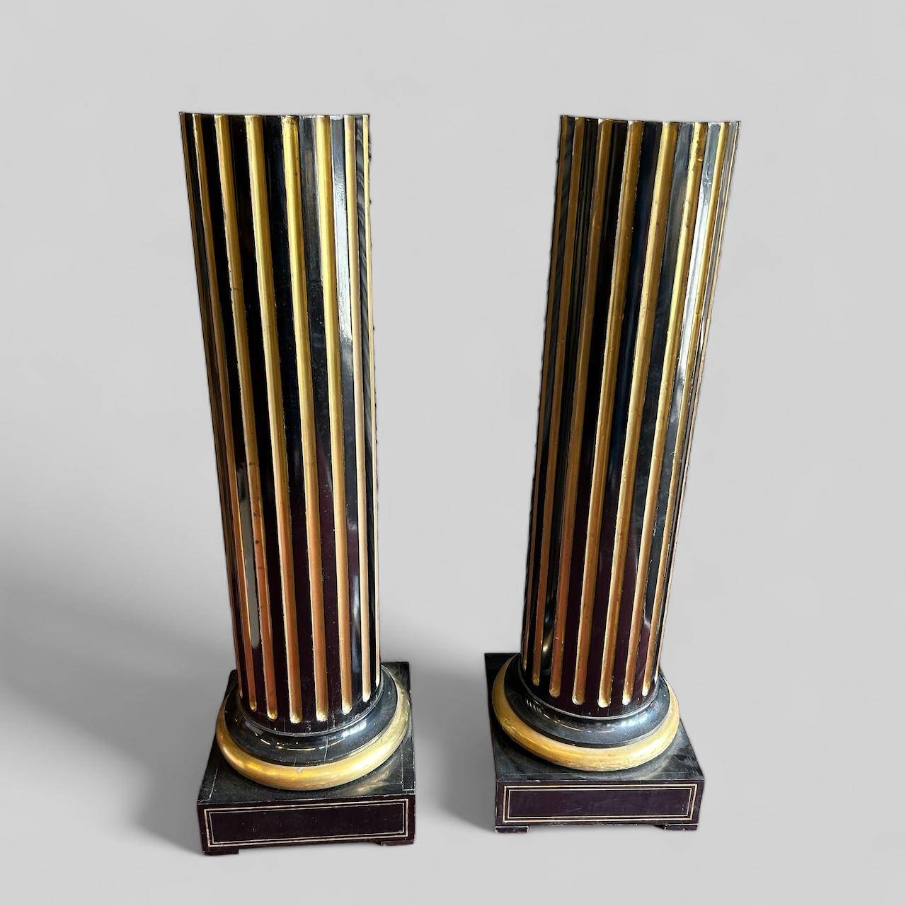 Rare Pair Of Sheaths - Truncated Columns From Napoleon III Period Lacquered Wood And Brass H 144 Cm