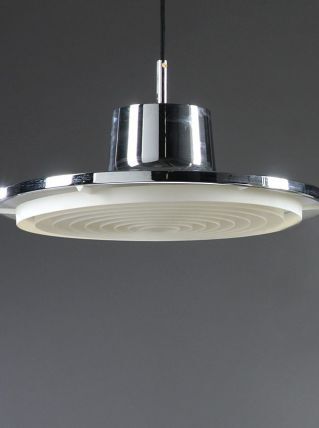 Brushed alloy and white plastic hanging lamp