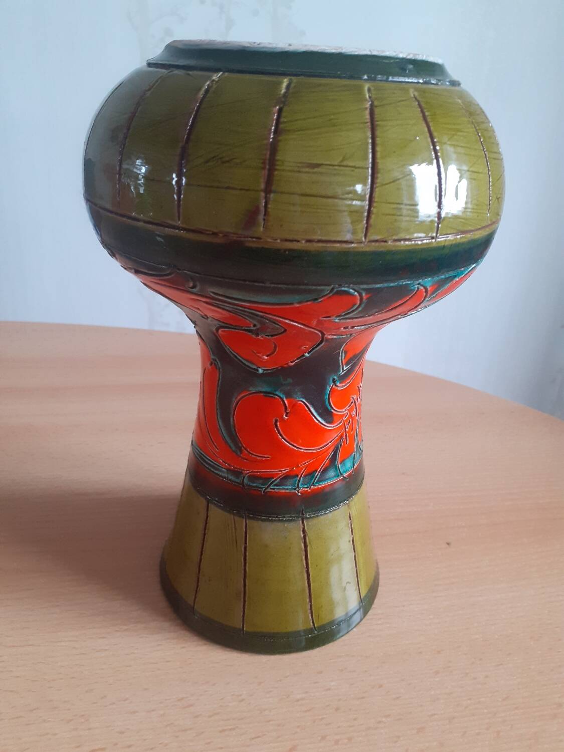 Orange and green ceramic vase