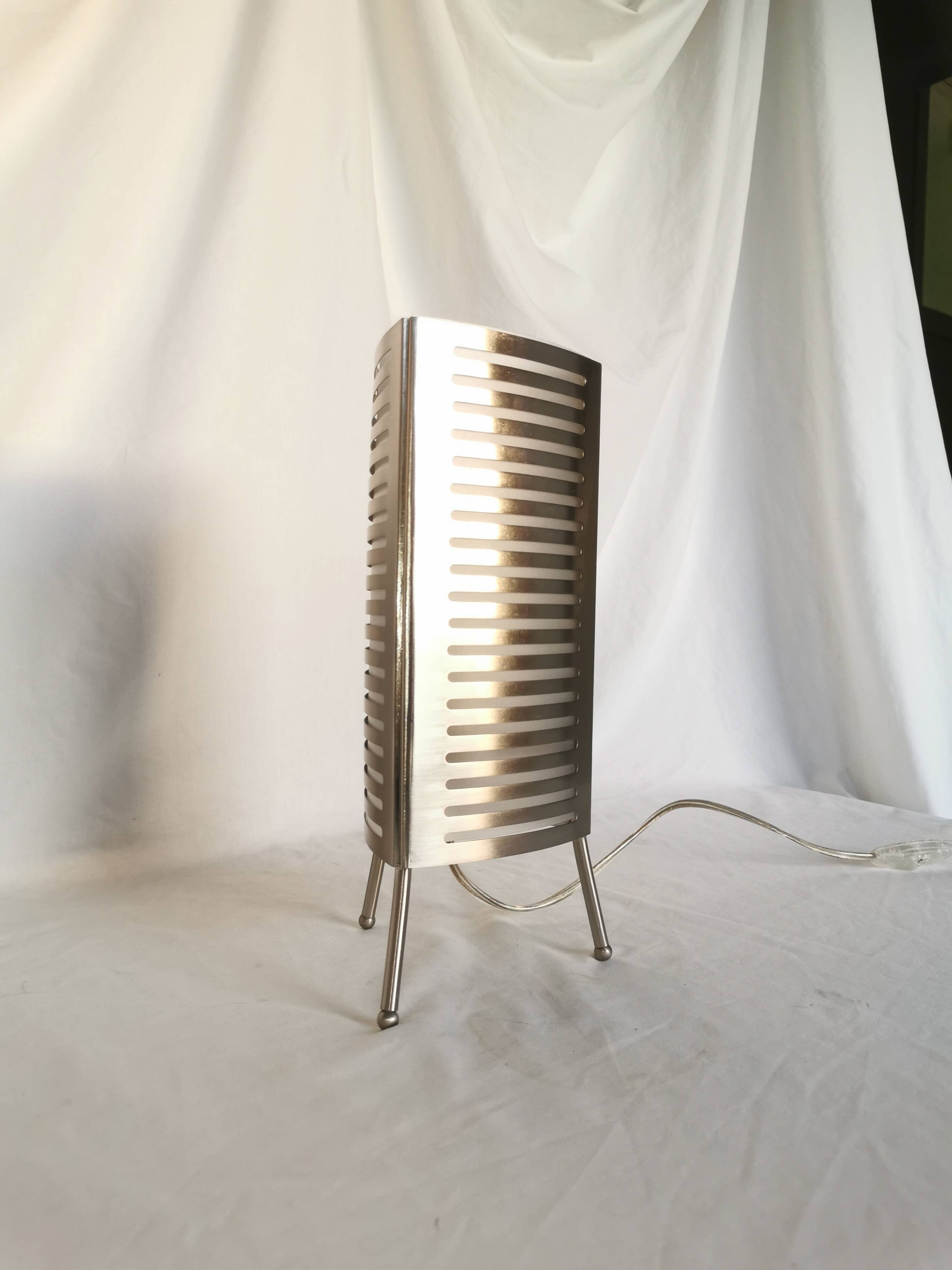 Openwork stainless steel table lamp, Sweden, 1990