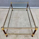 Gold glass coffee table with tobacco-colored legs, 1970s design
