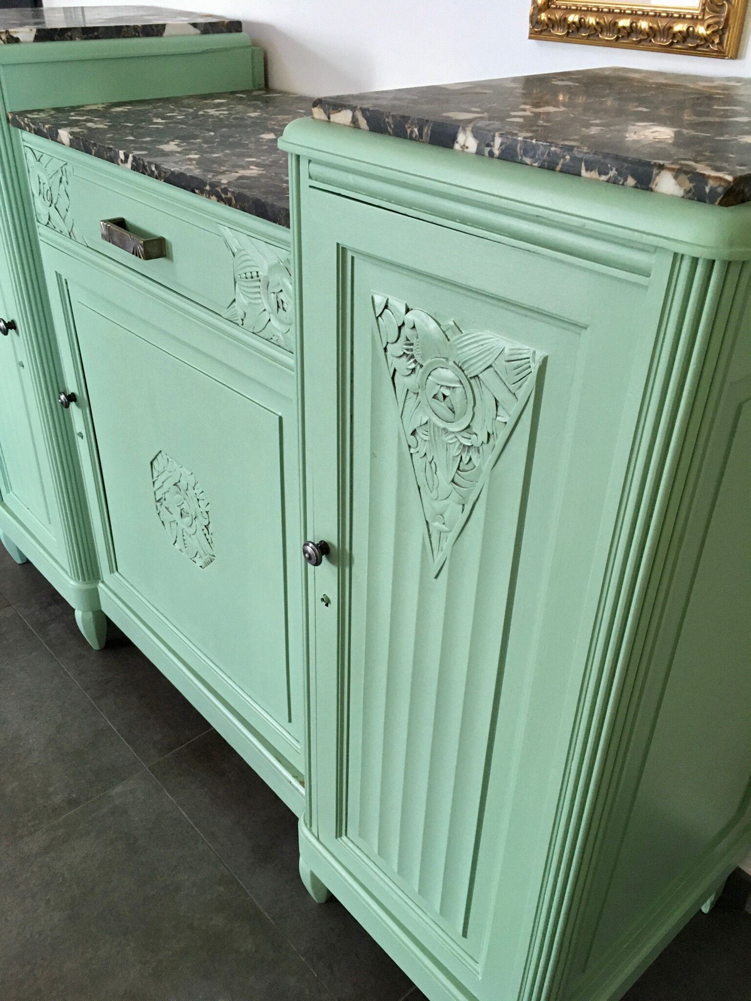 Old art deco green mint buffet