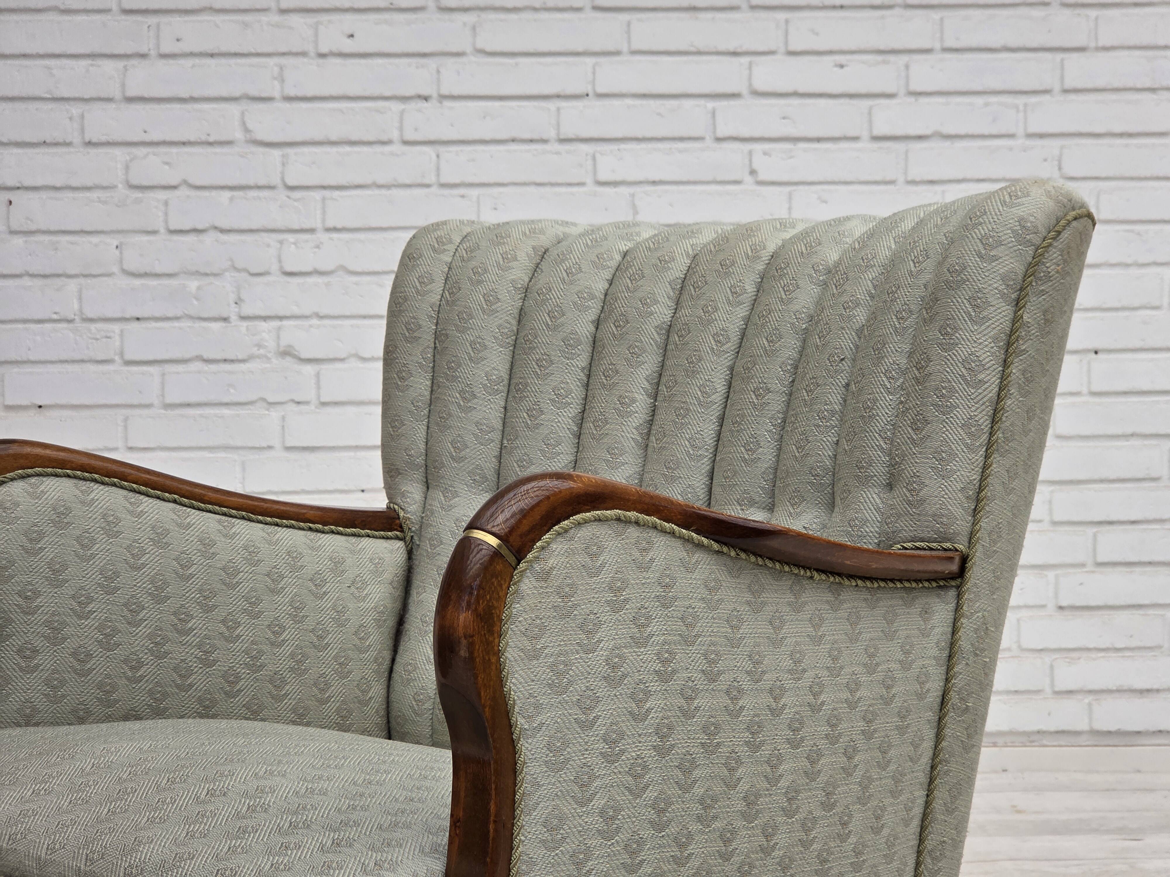 1960s, Danish armchair, light blue furniture fabric, beech wood.