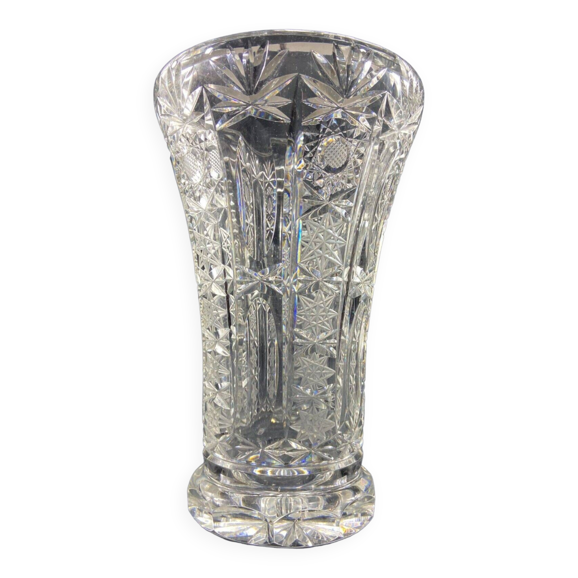 Large cut crystal vase richly decorated Bohemia