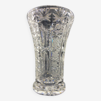 Large cut crystal vase richly decorated Bohemia