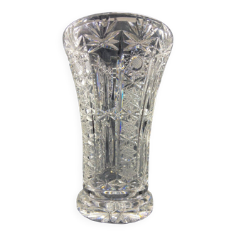 Large cut crystal vase richly decorated Bohemia