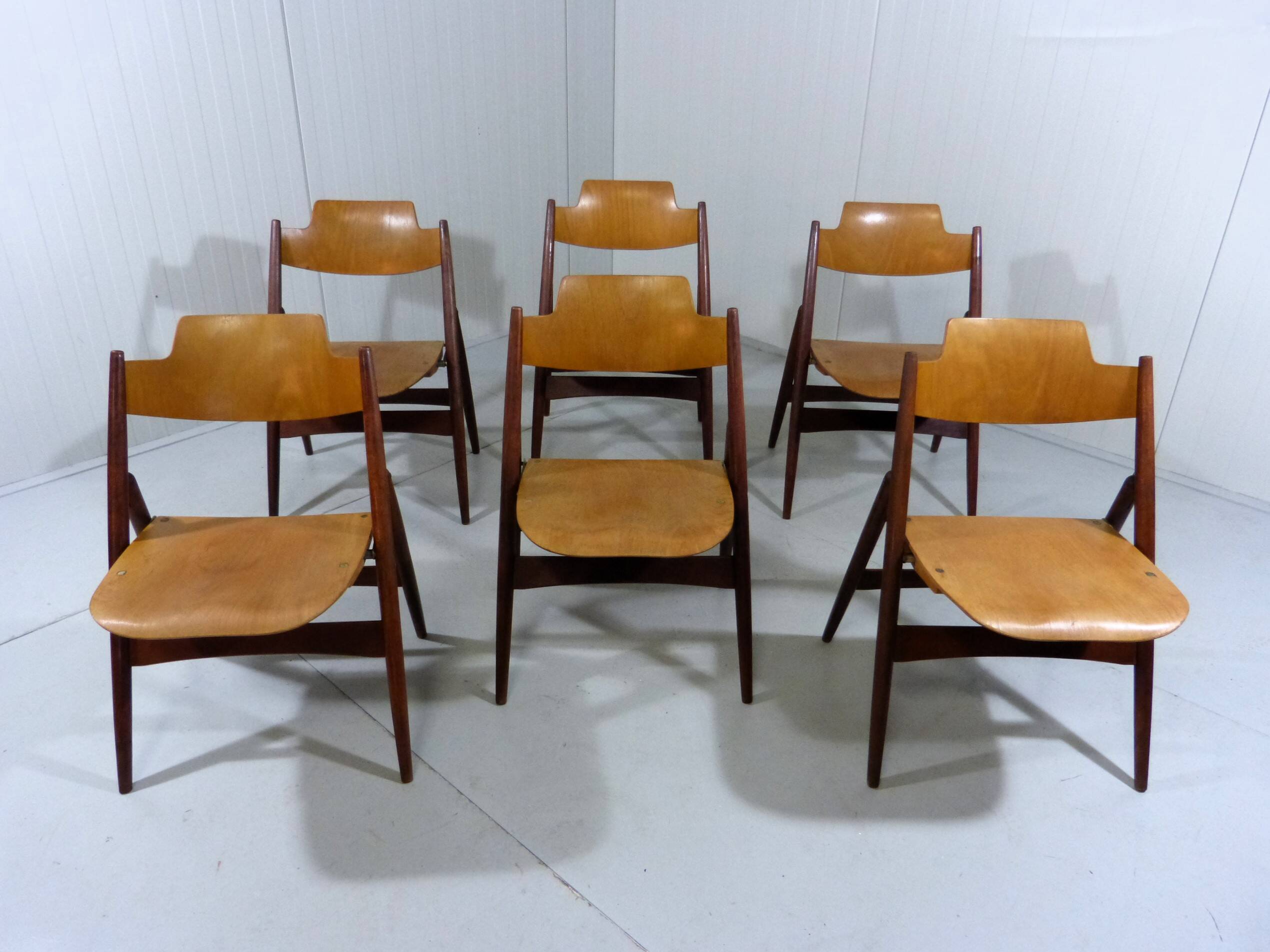 Set of 6 Egon Eiermann SE 18 folding chairs Wilde + Spieth, 1950s