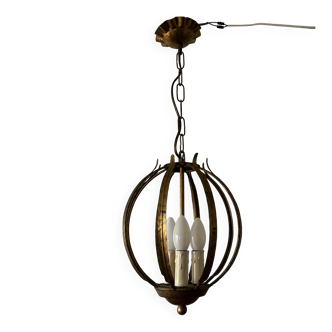 Chandelier, antique gold metal suspension.