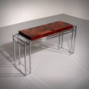Table console en chrome et bois d'Aldo Tura, années 1970