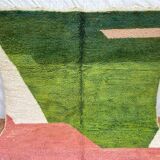 Handmade Berber wool rug, green and pink, 150/250cm