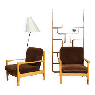 Pair of Czechoslovakian armchairs 1980 corduroy