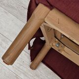 1970s, Danish highback chair, cherry-red furniture velour, ash wood legs.