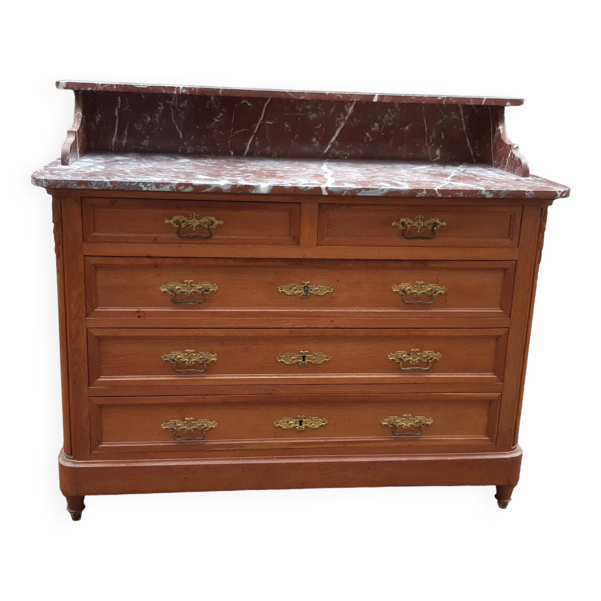 Oak and marble chest of drawers