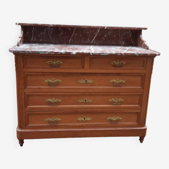 Oak and marble chest of drawers