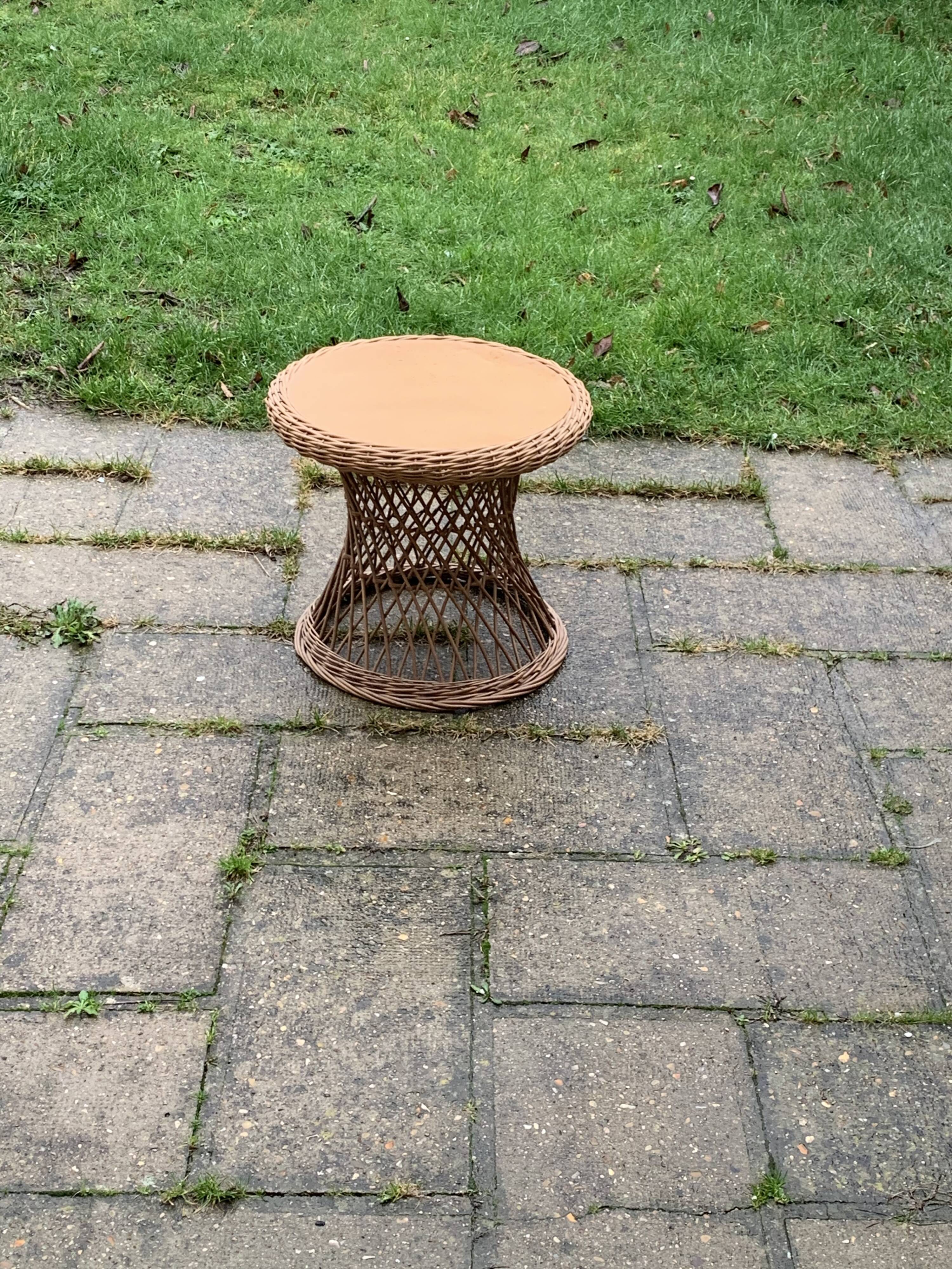 Small Vintage Wood and Rattan Roundtable 1960