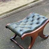 Chesterfield pouf in olive green leather, footstool