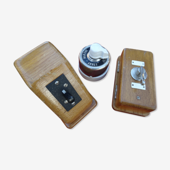Lot de 3 interrupteurs bois et porcelaine