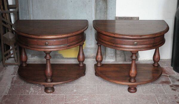 Paire de table de nuit bois arrondies, table de chevet, bout de canapé