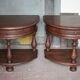 Pair of rounded wooden bedside tables, bedside table, end table.