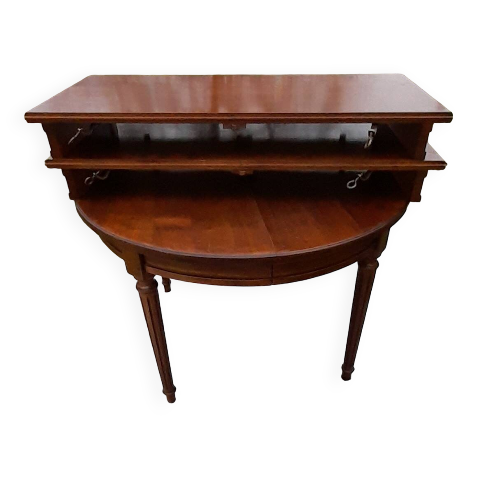 Round dining table in cherry-stained fruitwood with 2 extensions diam 110 cm