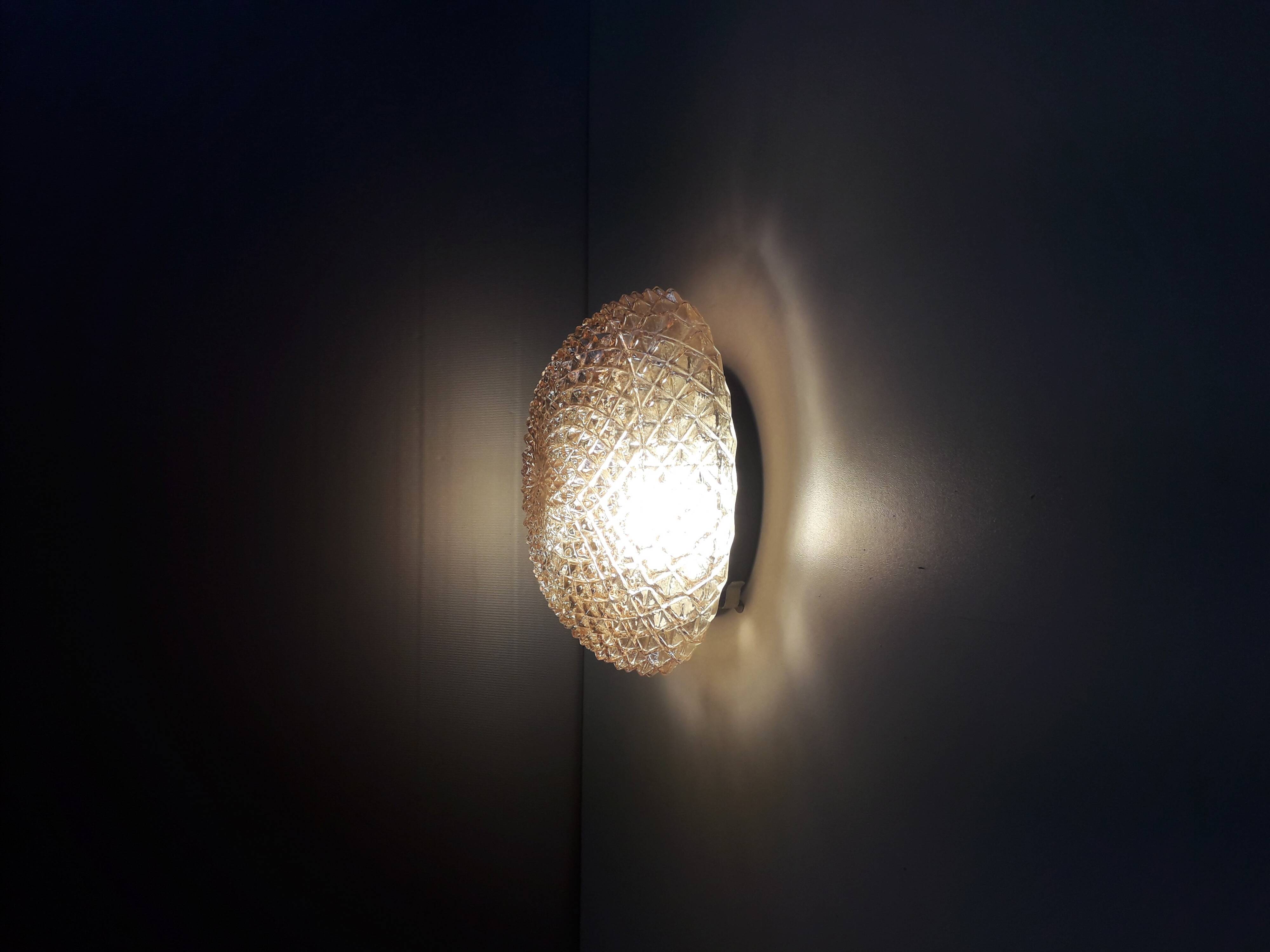 Ceiling light / Wall light - iridescent molded glass with diamond tips - 1970