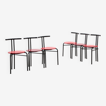 Postmodern Dining Table Chairs with Red Seat - Set of 6