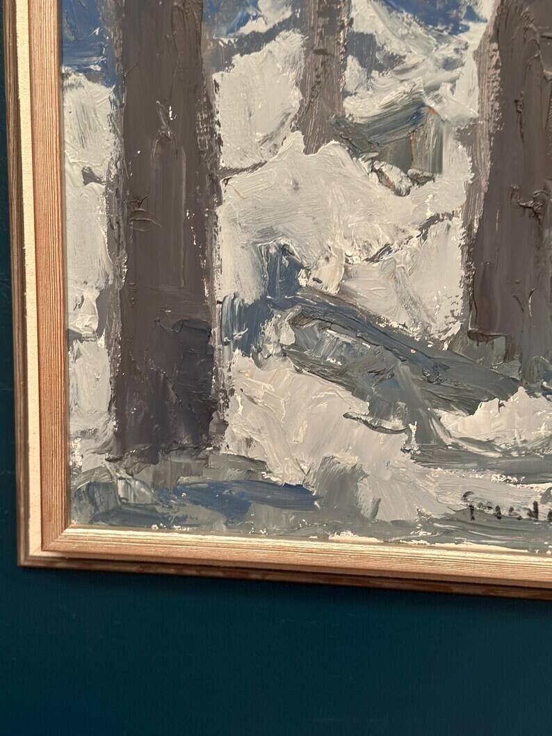 Original Vintage Swedish Oil on Panel – “Tre träd” by Svän Grandin – Signed – Vintage & Framed