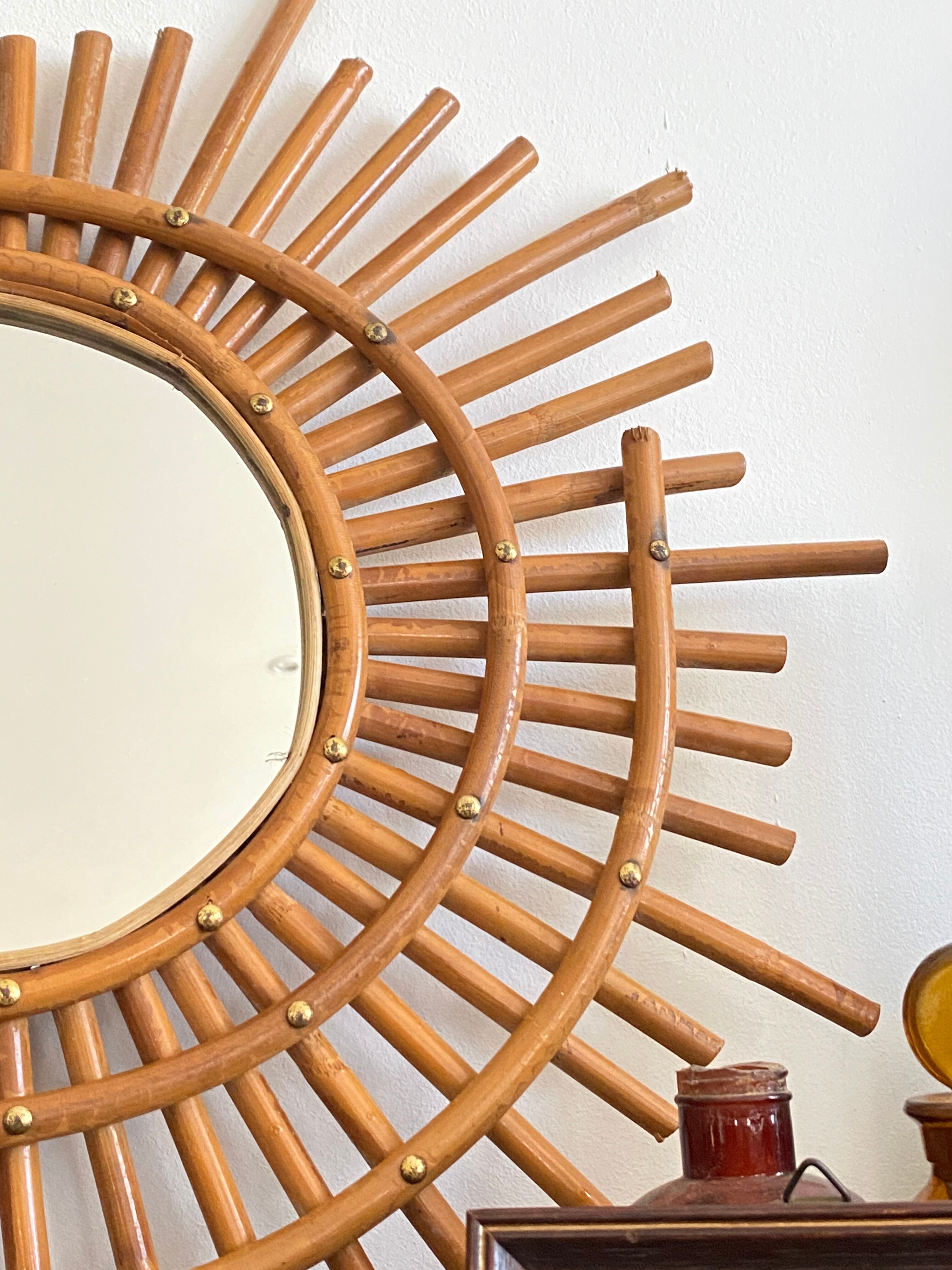 Old rattan mirror sun ORTF vintage