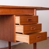 Swedish extendable teak desk, sliding unit and folding extension 1960.